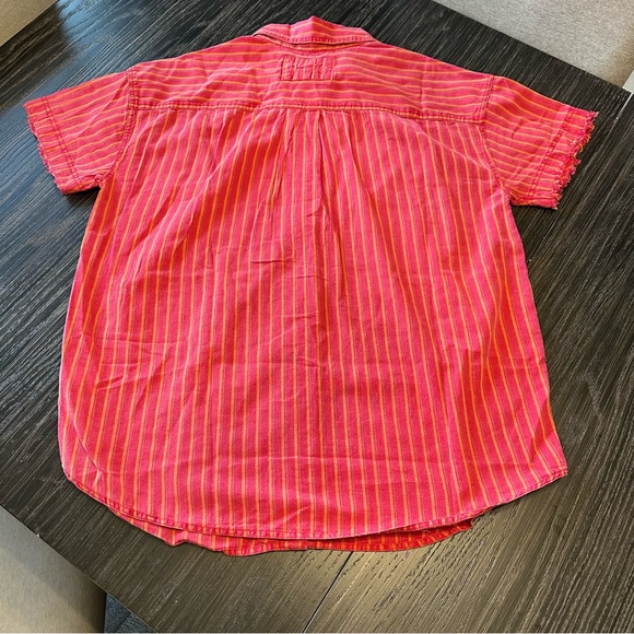 Free People Christopher Linen Oversized Button Front Shirt in Red, Size Large - Picture 9 of 9